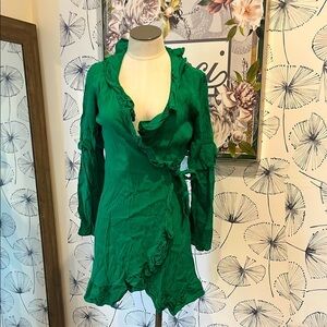 Top Shop 4 Green Ruffle Wrap Dress